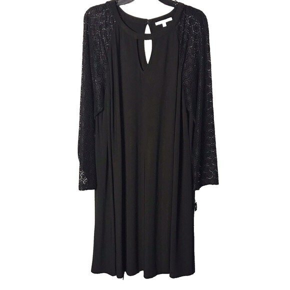 Studio One New York Woman's Black Dress‎ with Long Lace Sleeves Size 2X - Picture 1 of 8